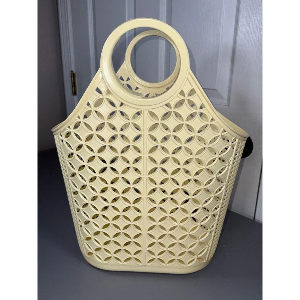 Sun Jellies Retro Atomic Tote Bag Yellow Jelly Basket Vintage Style Market Beach